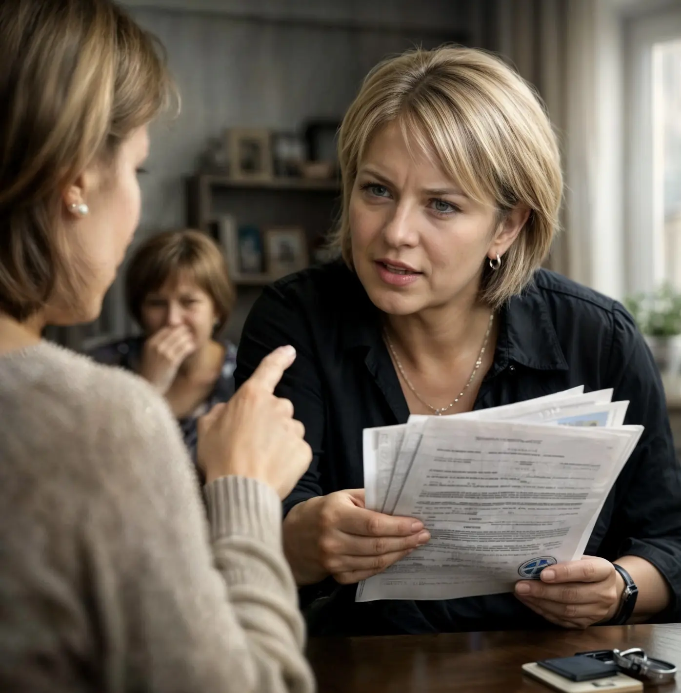 — “Let your mother look over the documents first before she opens her mouth,” Nadezhda said. “The apartment is registered in my name.”