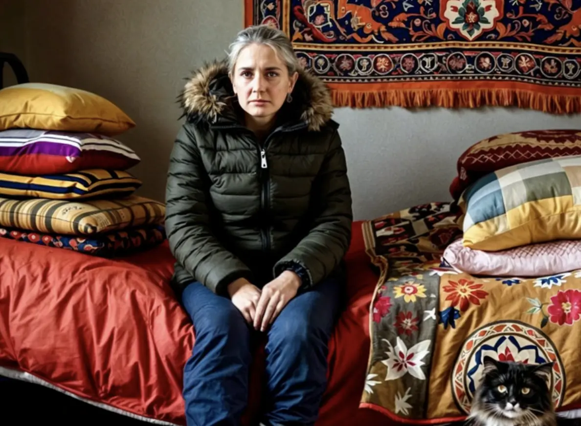 Antonina was lying in bed, dressed in a thermal shirt, with her legs in boots. A neighbor who dashed in became worried