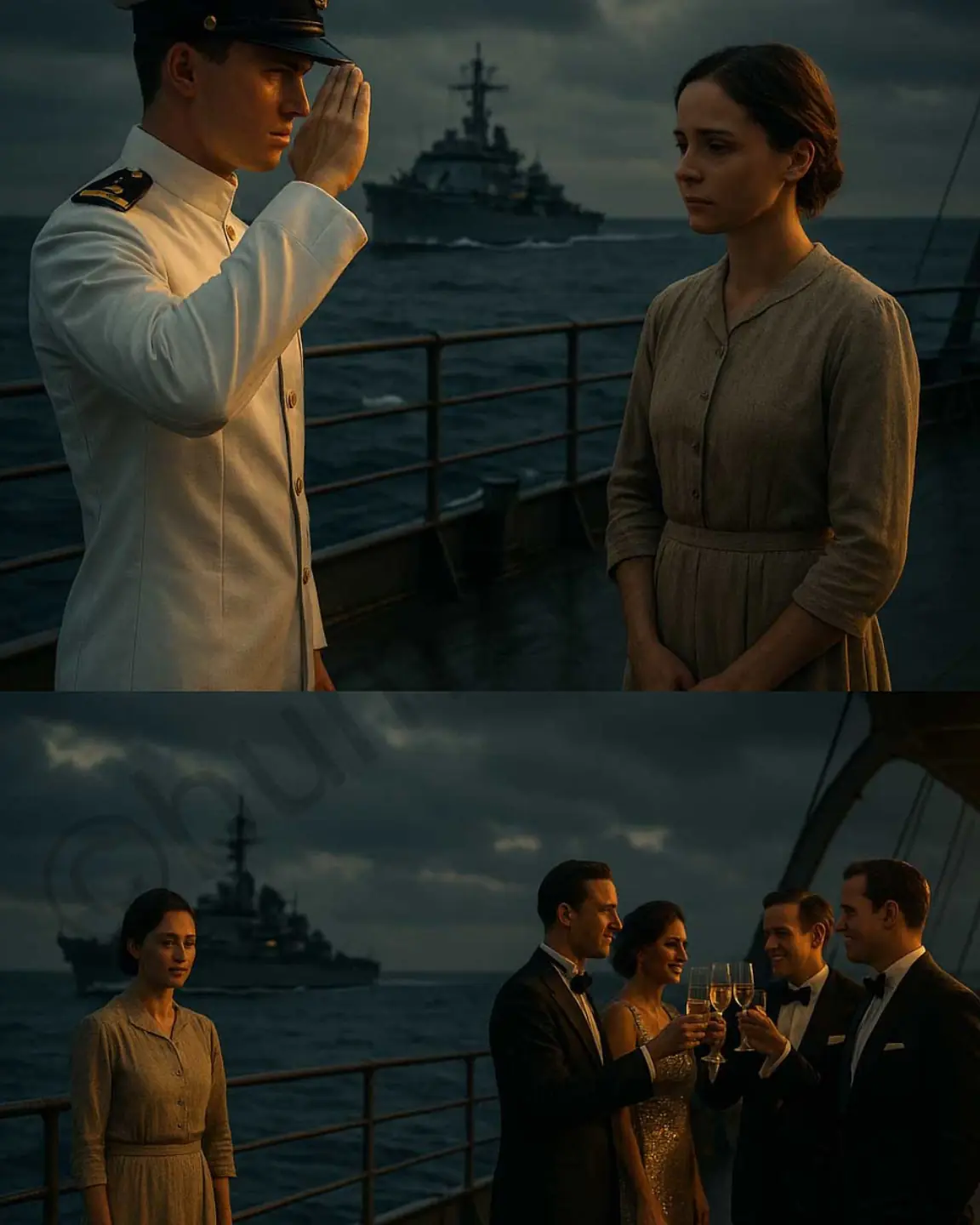 The guests on the luxury yacht looked down on the woman in the simple dress