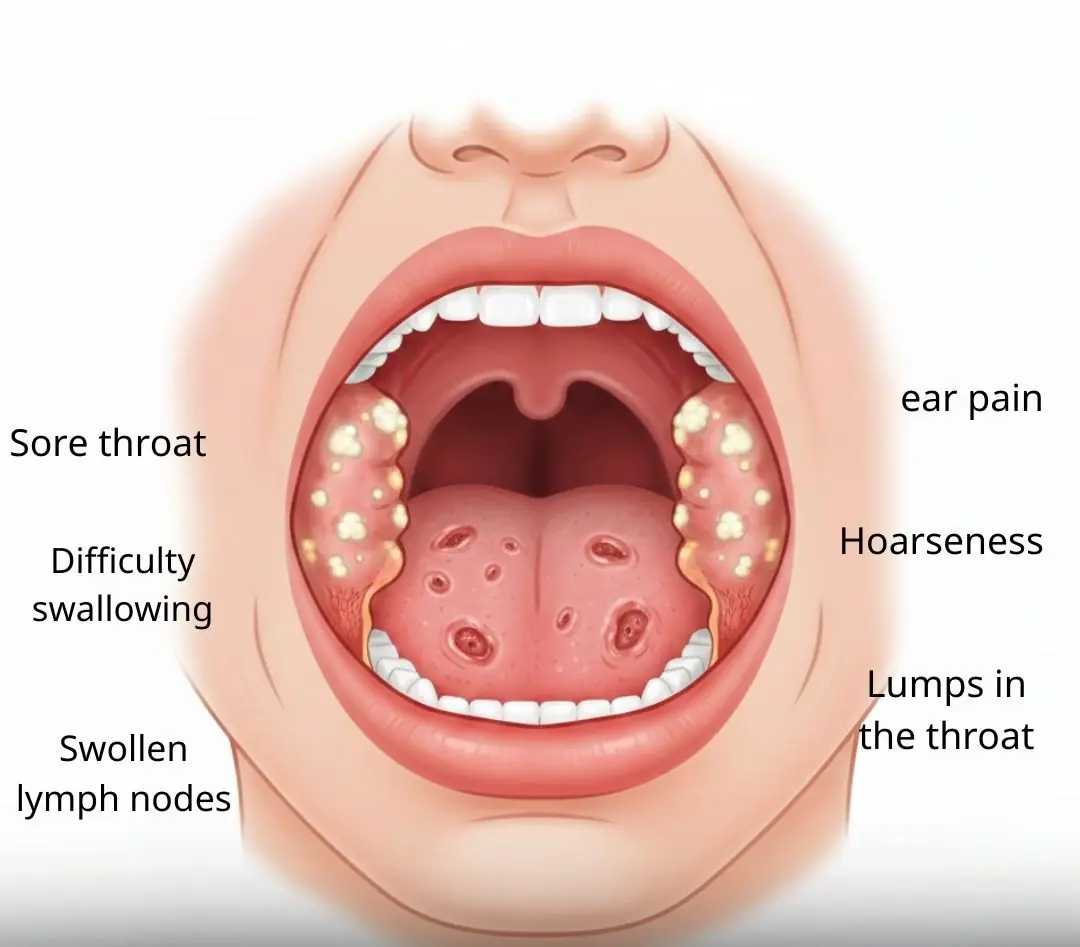 Symptoms caused by HPV in the throat...see more