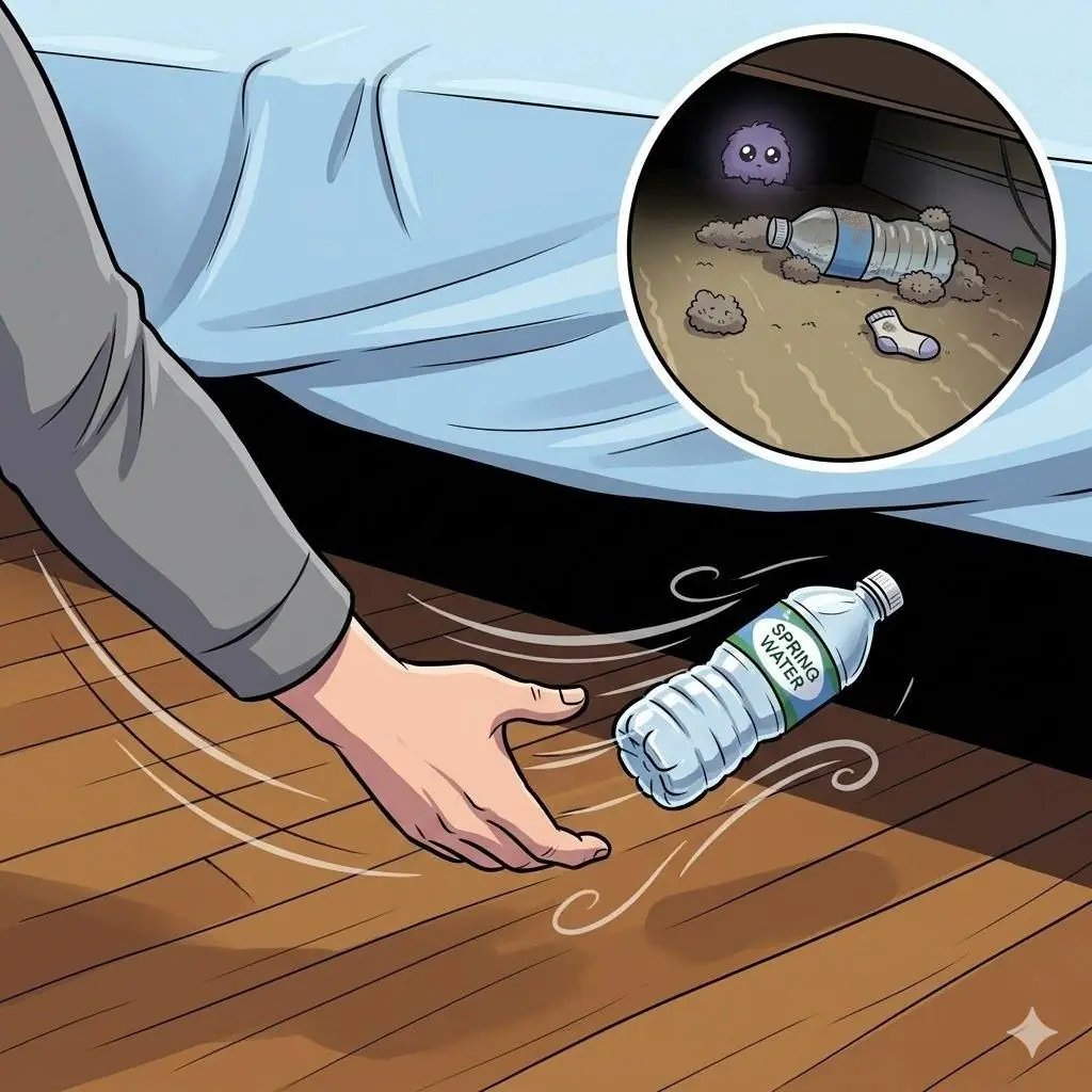 Why do smart people throw a water bottle under the bed before sleeping in a hotel?