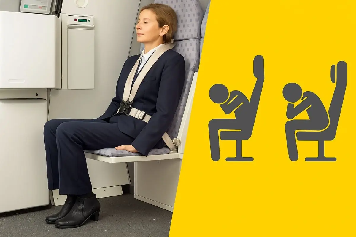 A flight attendant reveals the surprising reason cabin crew sit on their hands during takeoff and landing