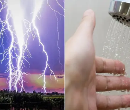 Why should you avoid showering, washing dishes, and doing laundry during a thunderstorm?