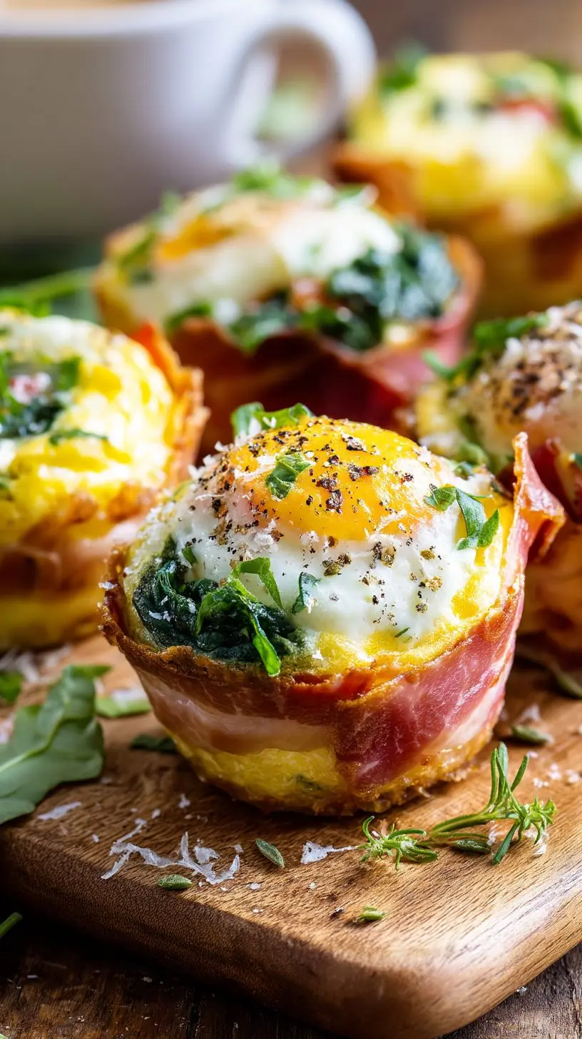 Prosciutto, Spinach & Baked Egg Breakfast Cups