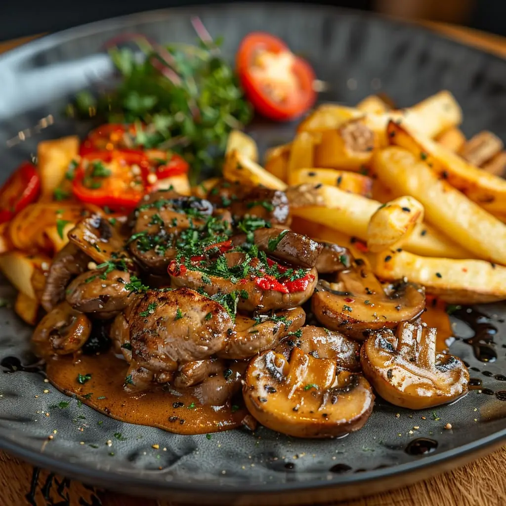 Garlic Butter Sautéed Mushrooms with Crispy Fries
