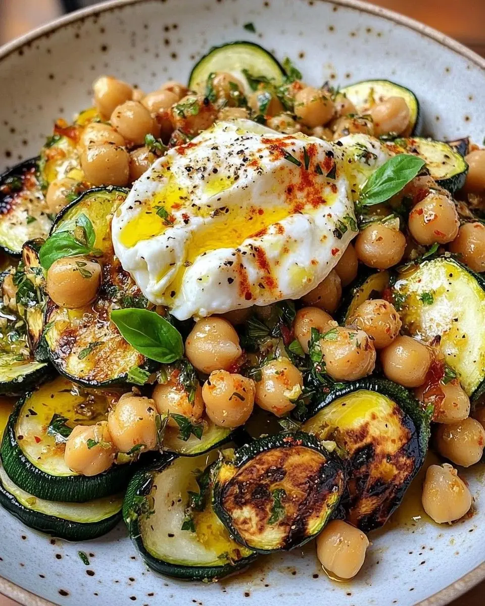 Burrata with Crispy Zucchini & Warm Chickpea Skillet