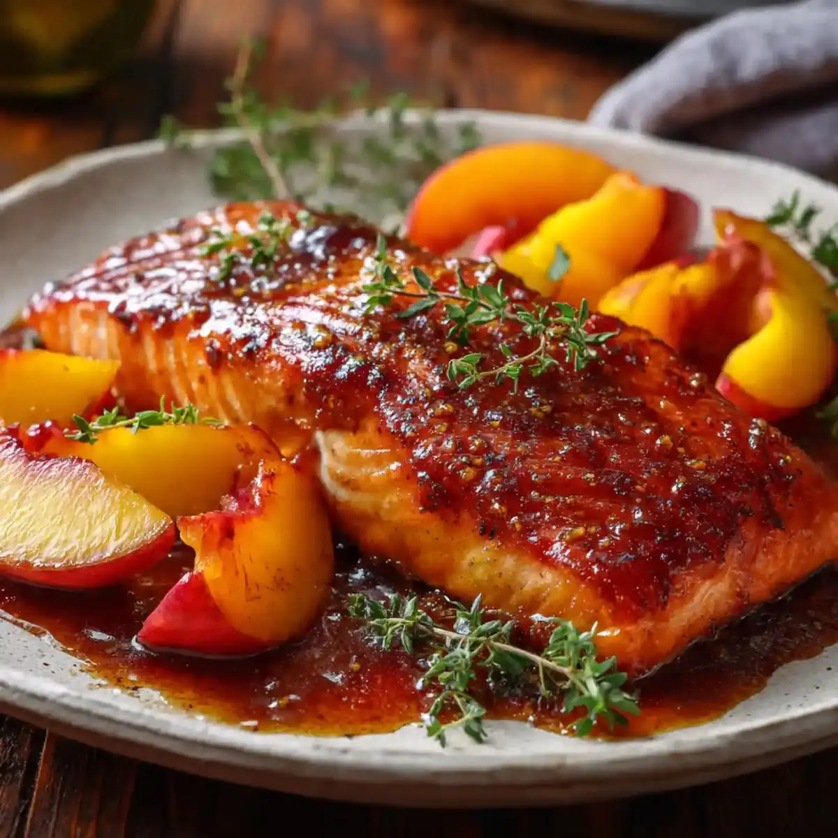 Honey Glazed Salmon with Roasted Peaches