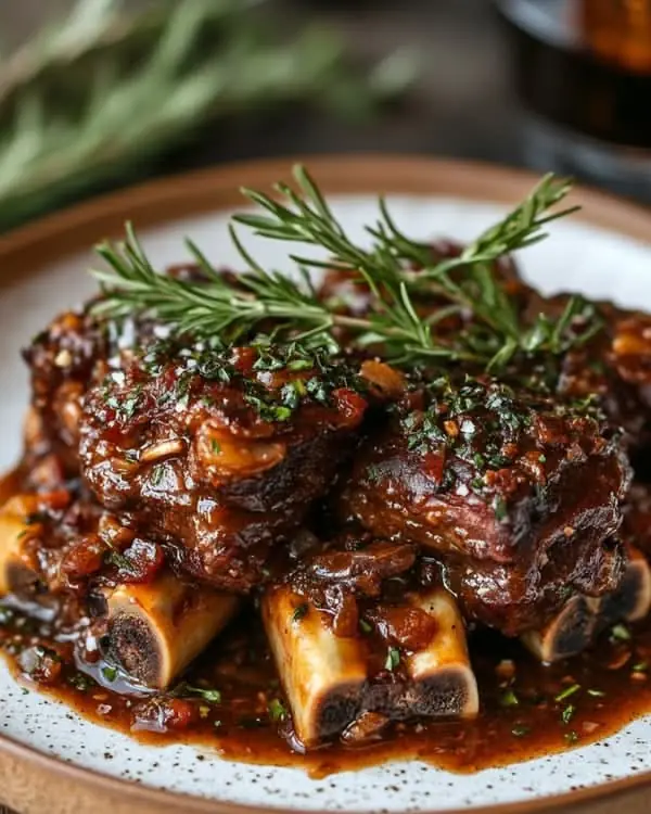 Sticky BBQ Beef Short Ribs with Crispy Shallots