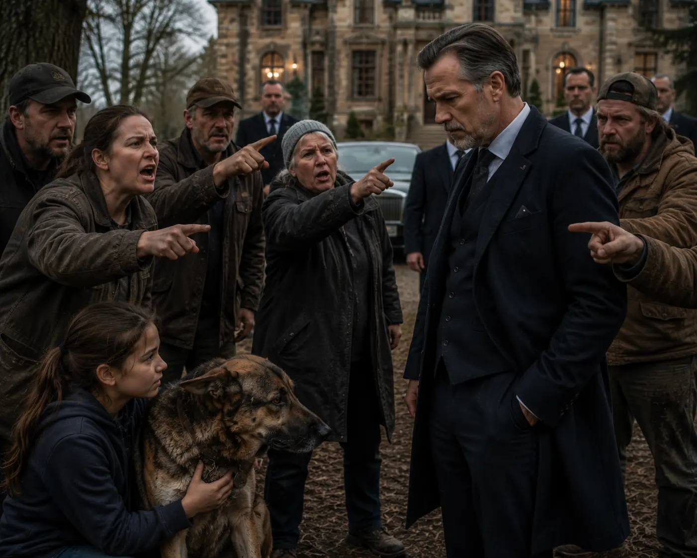 THE STARVING DOG CHAINED BEHIND A MILLIONAIRE'S MANSION... NO ONE EXPECTED HIS WORN-OUT COLLAR WOULD BRING AN ENTIRE FAMILY TO TEARS