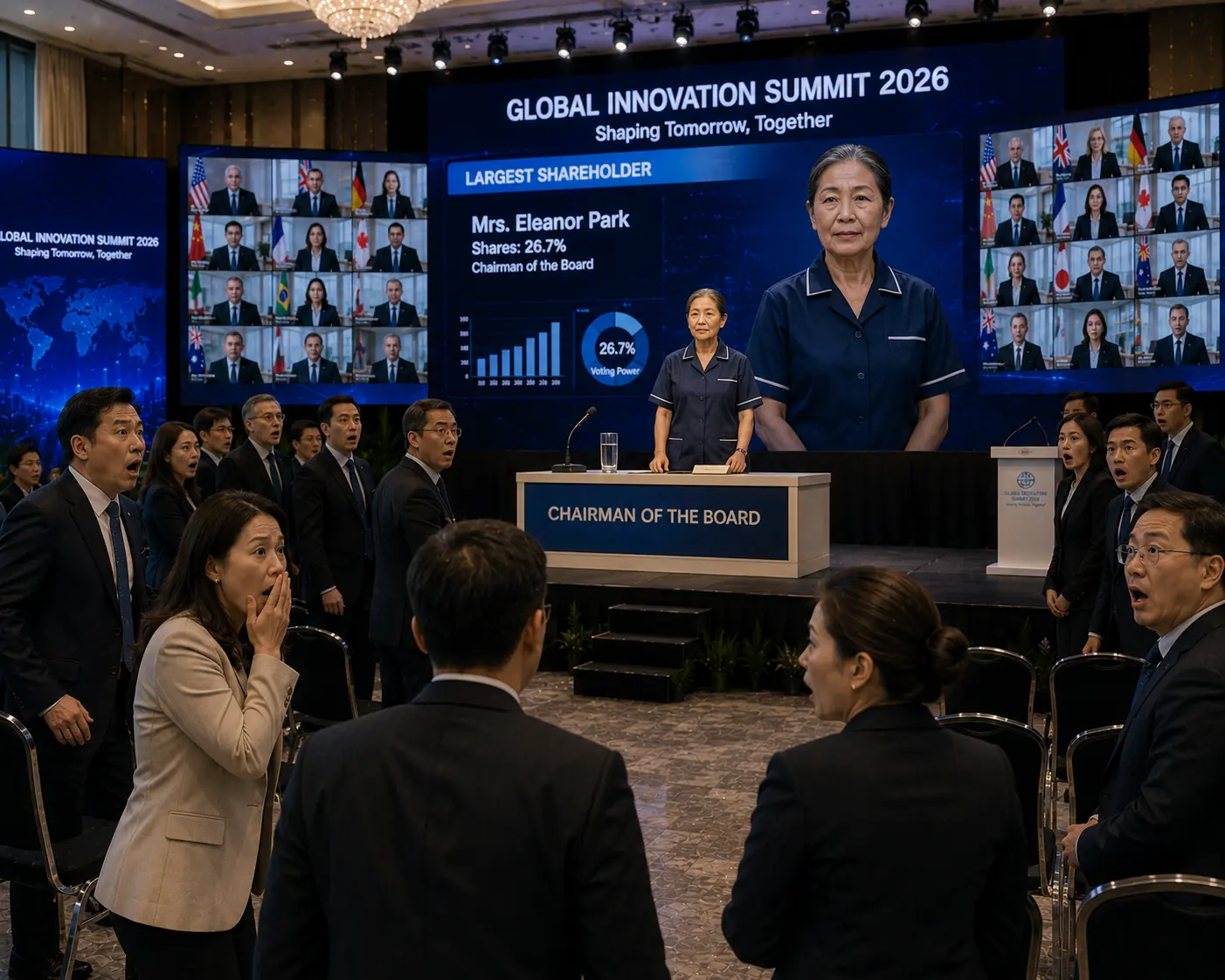 The CEO Mocked an Elderly Cleaning Lady in Front of the Entire Company... Minutes Later the Board Addressed Her as "Madam Chairwoman."