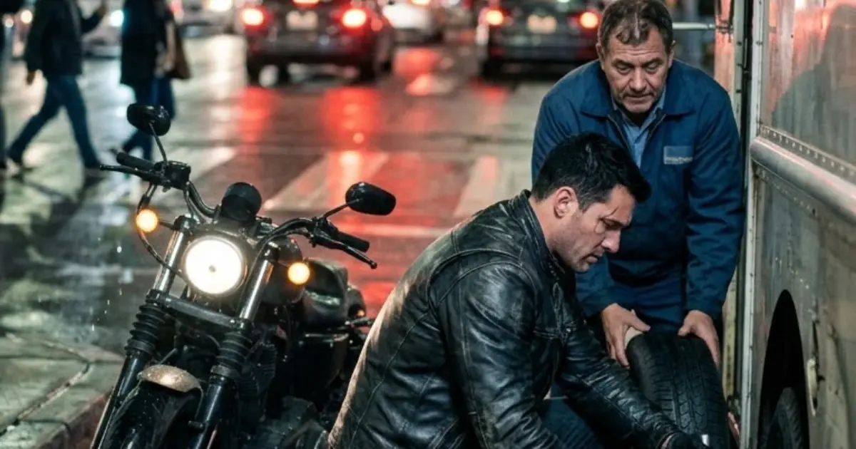 THE BIKER AT THE RED LIGHT