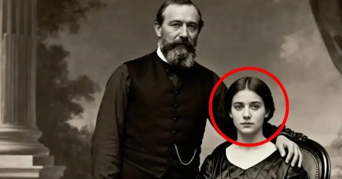 This studio portrait from 1884 appears proud until one notices the hand of the seamstress.